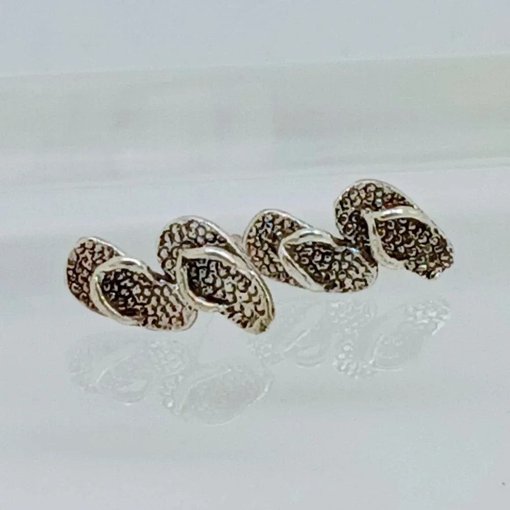 Vintage Sterling Silver Flip Flop Stud Earrings‎ Beach Summer Nautical Jewelry
